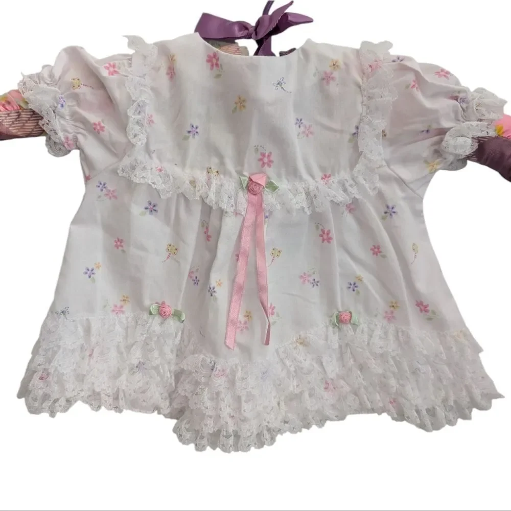 Sesame Street Y2K Infant Girls White Floral‎ Butterfly Dress Bloomers Lace